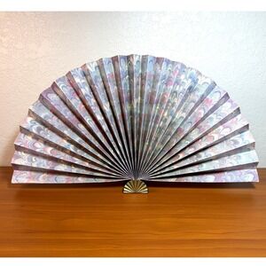 Vintage 1988 CBK Ltd Marbled Peacock Feather Fireplace Fan Screen Brass Base 24"